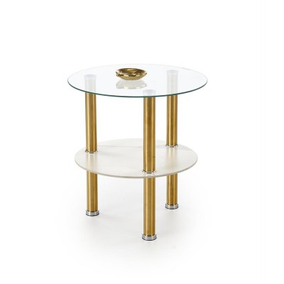 Стол журнальный HALMAR DUCAT S белый мрамор/прозрачный/золотой